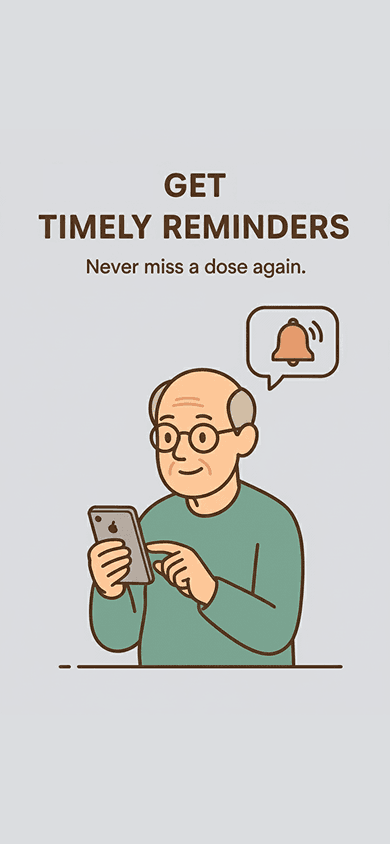 Get timely reminders for medications - Takecare App Screenshot